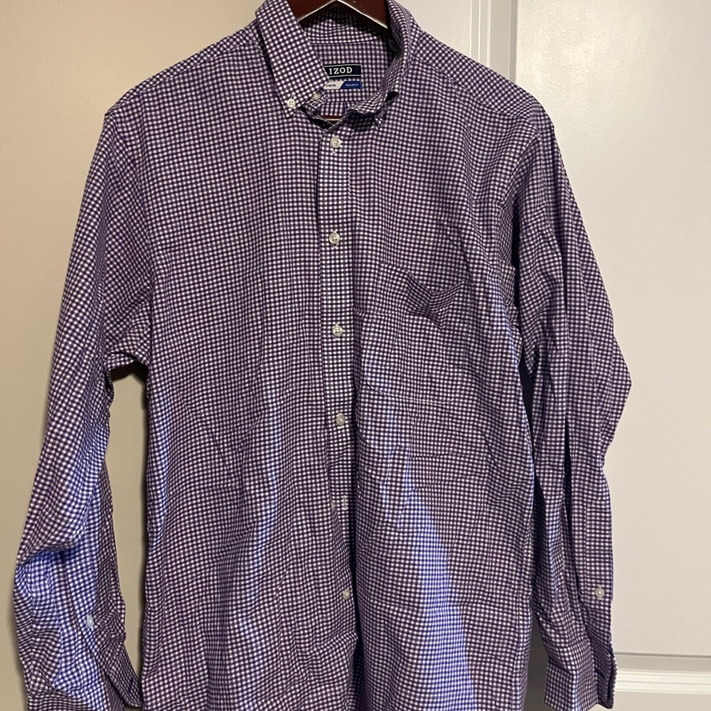 Izod Men's Purple Gingham Button Down Shirt